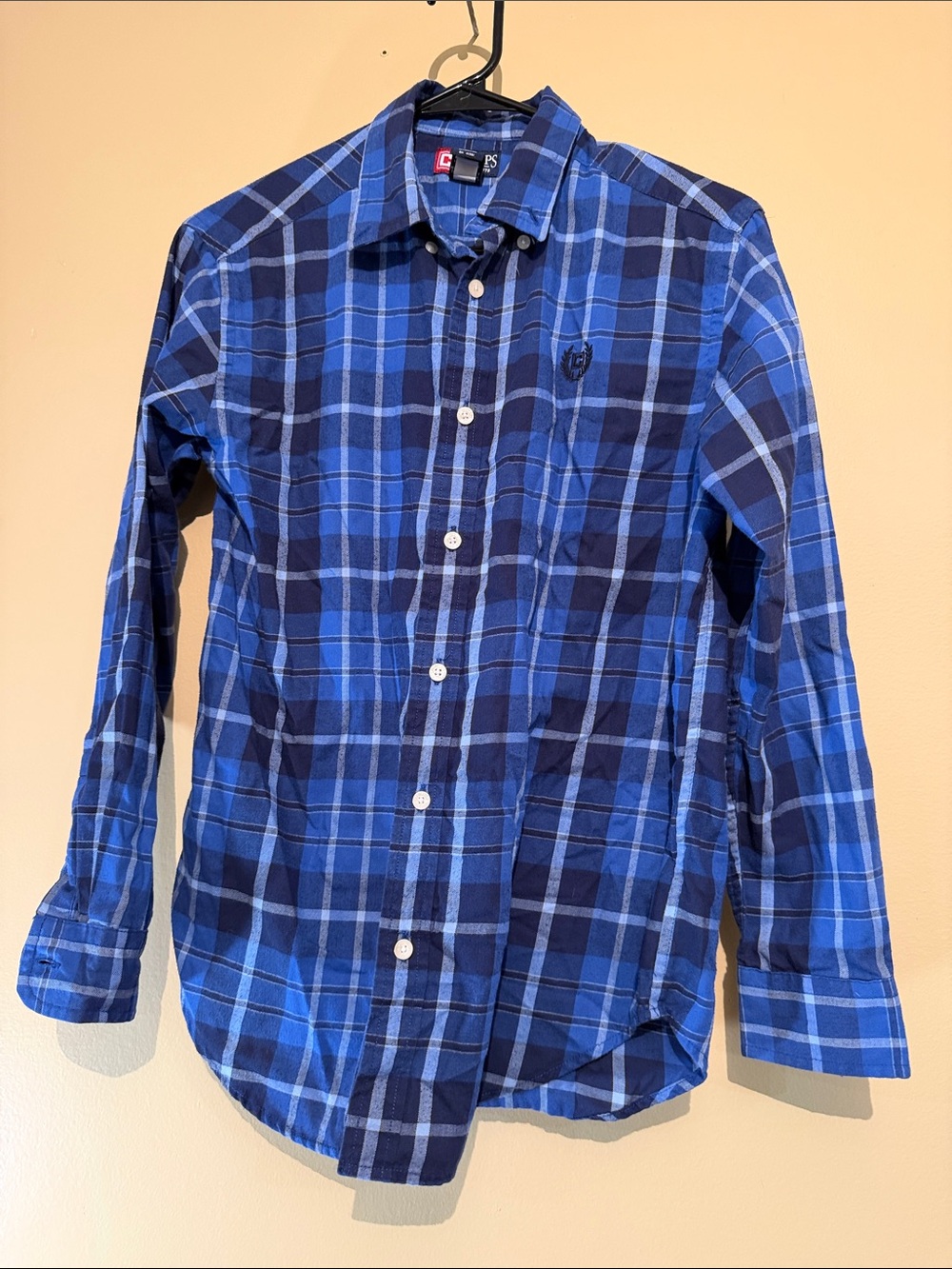 Chaps Men's Youth Blue and Navy Plaid Button-Down Shirt